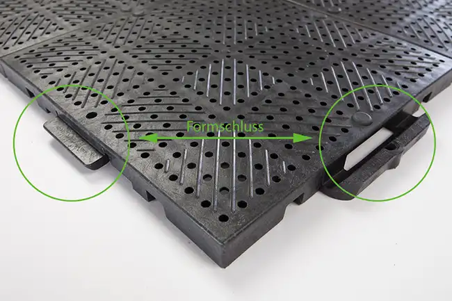 Bodenplatte aus Kunststoff einfach per Formschluss verbinden