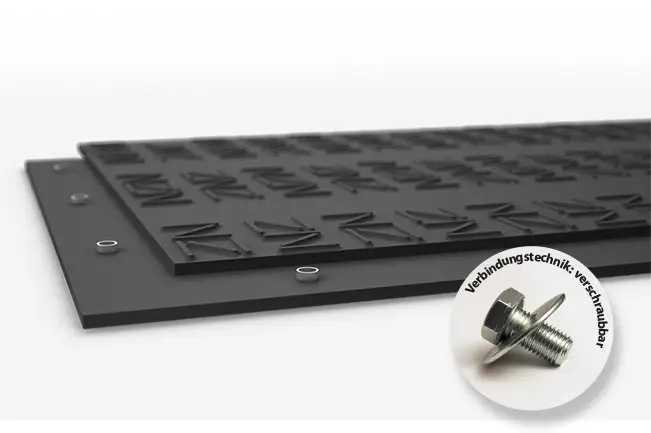 Sichere Verbindung der Schwerlastplatten durch Verschraubung Schwerlastbodenplatte TERRAtraffic 2 Profil